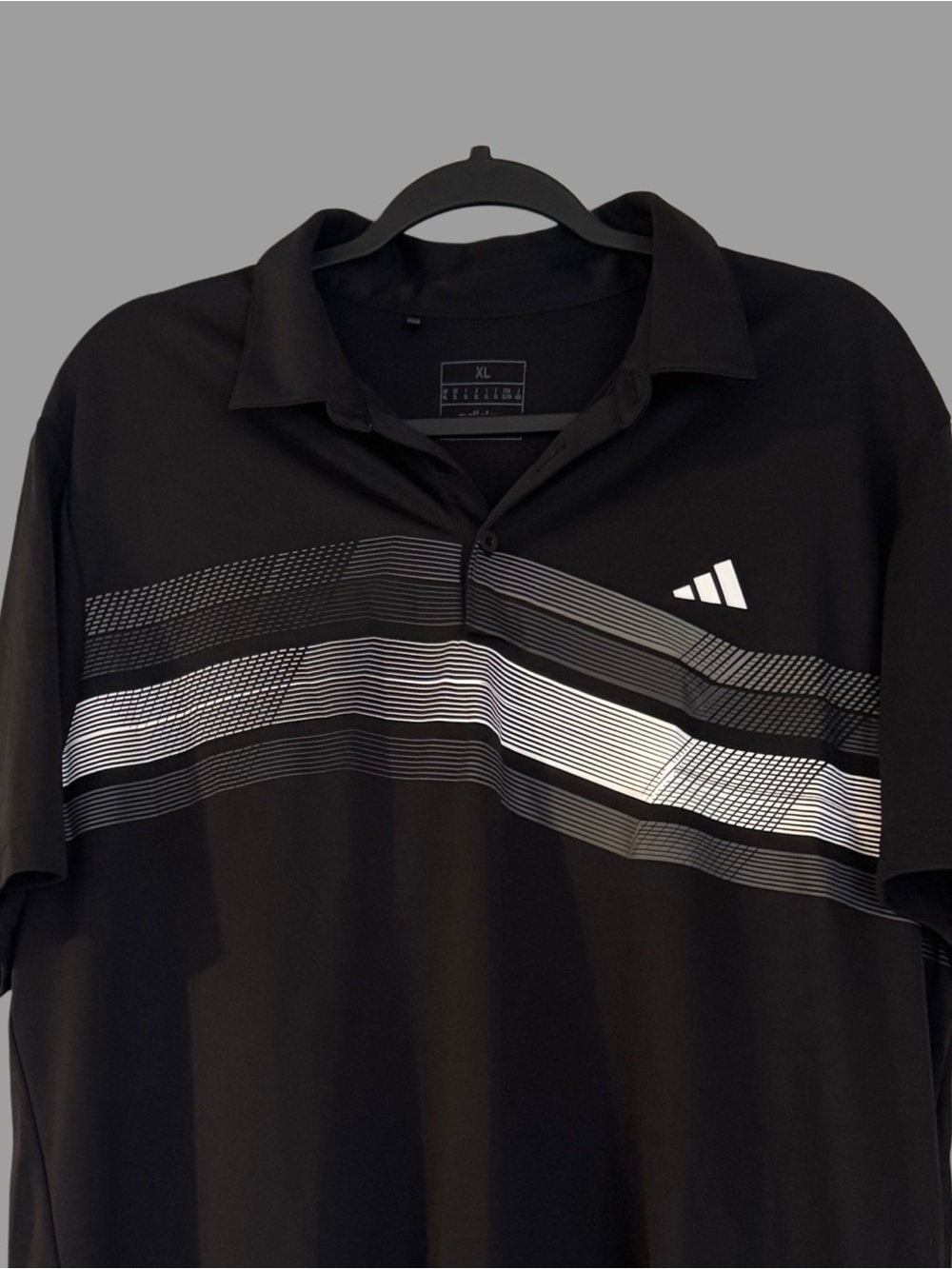adidas Black Polo with White and Gray Stripe Graphic